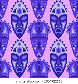 Seamless Pattern. African Seamless Pattern with Color Masks for Textile or Paper. Ethnic Seamless Pattern with Color Trible Shamanic Masks for your Design. Vector Texture.