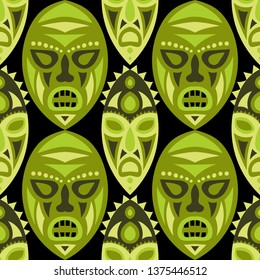 Seamless Pattern. African Seamless Pattern with Color Masks for Card or Poster. Ethnic Seamless Pattern with Color Trible Shamanic Masks for your Design. Vector Texture.