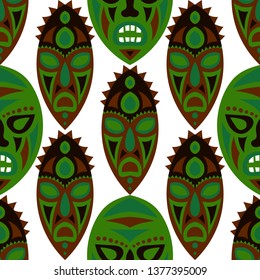 Seamless Pattern. African Seamless Pattern with Color Masks for Textile or Paper. Ethnic Seamless Pattern with Color Trible Shamanic Masks for your Design. Vector Texture.