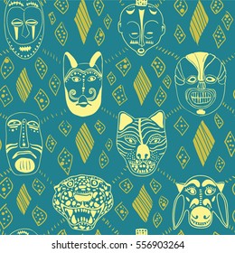 Seamless pattern with African masks