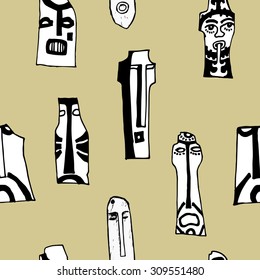 Seamless pattern with african masks. Hand drawn background. 