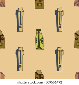 Seamless pattern with african masks. Hand drawn background. 