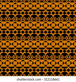 Seamless pattern. African motifs. Geometric background. Bright orange color. Black patterns. Ethnic style. Vector Illustration.