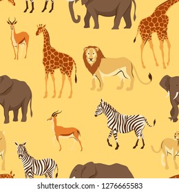 Seamless pattern with African savanna animals. Stylized illustration.