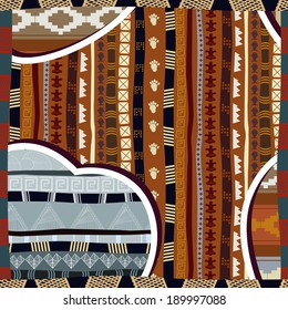 Seamless pattern in African style with a silhouette of the heart