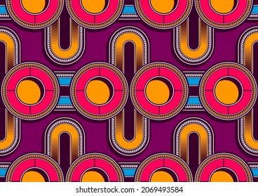 seamless pattern of african textile art, neat circle and curves, abstract image and background, fashion artwork for print, vector file eps10.