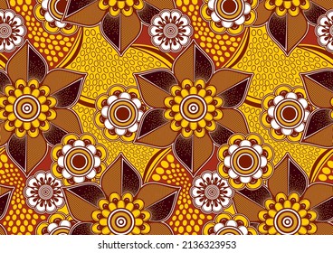 seamless pattern of african textile art, flower circle abstract image and background, fashion artwork for print, vector file eps10.