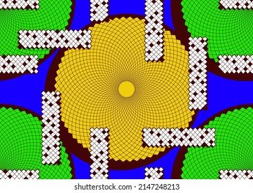 seamless pattern of african textile art, circle abstract image and background, fashion artwork for print, vector file eps10.