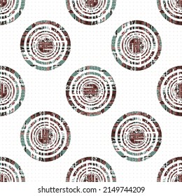 seamless pattern of african textile art,circular pattern,Vector geometrical ornate round red,green background polka dot white pattern. Monochrome,linear,overlapping circles texture design.
