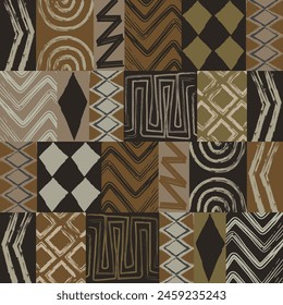  Seamless pattern. African totem. geometric hand drawn patterns. Traditional ethnic tribal style. African ancient murals and cloth pattern