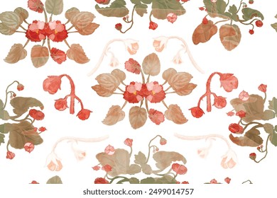 Patrón sin fisuras con flores violetas africanas están aislados en el fondo blanco. Partes de violetas dibujadas a mano con un efecto bellamente envejecido debido a la textura de acuarela colocada arriba.