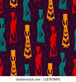Seamless pattern african woman contour stock vector illustration hand drawing textile cover
