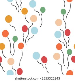Seamless pattern with air balloons in doodle style in vector. Element for decoration postcards poster print background backdrop wrapping wallpaper banner