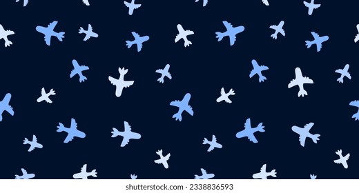 Aerolíneas sin inconvenientes. Patrón vectorial de aviones de pasajeros o de juguetes. Color azul.