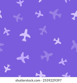 Seamless pattern airliner. Passenger aircraft or toy airplane vector pattern. Violet blue.