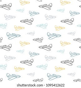 Seamless pattern with airplane flying in sky. Vector illustration for wallpaper, wrapping paper, textile print.