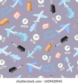 seamless pattern airplane travel sky background flying cloud glider