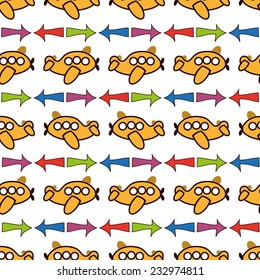 Seamless pattern with airplane in vector.
