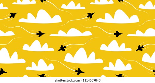 Seamless pattern with airplanes flying in the sky.Сan be used for wallpaper, pattern fills, web page, background, surface.