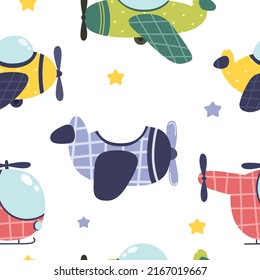 Seamless Pattern Airplanes Helicopter Vector Pattern Stock Vector ...