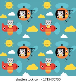 Seamless pattern. Airplanes and helicopters in the sky