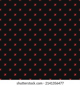 Seamless pattern with airplanes icons. Doodle airplane icons on black background. Doodle summer travel icons. Summer seamless pattern. travel icons on black background. Vacation vector pattern