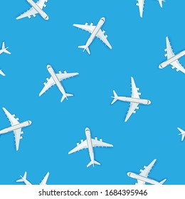 Seamless pattern with airplanes on blue background, Pattern graphic style, Vector illustration