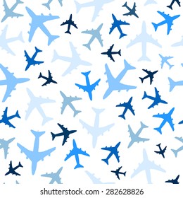 Seamless pattern with airplanes on white background. Vector. svg