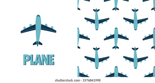 Seamless pattern with airplanes. Print for kids. Vector illustration with hand drawn plane. Flying plane on a white background. It can be used to decorate children clothing, bedding, wrapping paper.