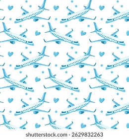 Seamless Pattern with Airplanes. Vector Background. Travel Pattern Design. Travel Pattern Design.