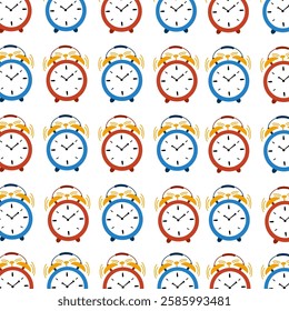 seamless pattern alarm clock. alarm clock background. Clock fabulous trendy multicolor repeating pattern vector illustration design