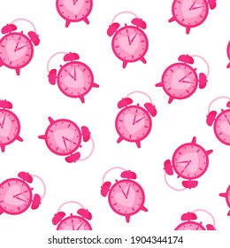 Seamless pattern of alarm clock with heart for the wedding or Valentine's Day. Cartoon vector isolated design for wallpaper, wrapping paper, textile, etc.