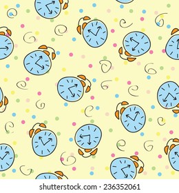 Seamless pattern with the alarm clock. Time background - vector Illustration