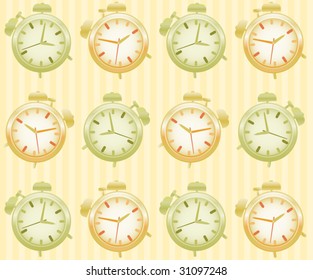 seamless pattern of the alarms in the background of striped paper