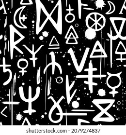 seamless pattern with alchemical and occult elements