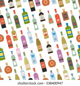 seamless pattern with alcohol bottles.