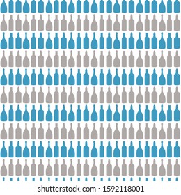 seamless pattern with alcohol bottles in blue and gray colors, can be used as a print for packages, gift packaging, on the pillow, menu for bar and restaurant, stickers, stationery, notebooks
