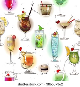 seamless pattern with alcohol cocktails