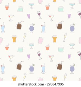 Seamless pattern of alcohol cocktails and drinks.