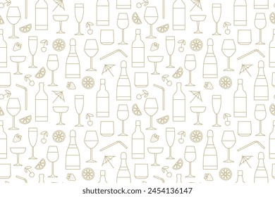 Patrón sin fisuras con bebidas alcohólicas y cócteles; Ideal para menús de bar, invitaciones a fiestas o Mercancía temática de cócteles- Ilustración vectorial