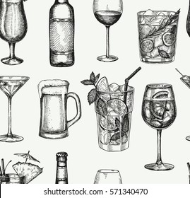 Seamless pattern. Alcoholic beverages. Vector illustration