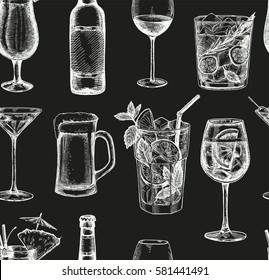 Seamless pattern. Alcoholic beverages. Vector illustration.