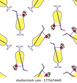 Seamless pattern with Alcoholic cocktail - pina colada. Vector illustration