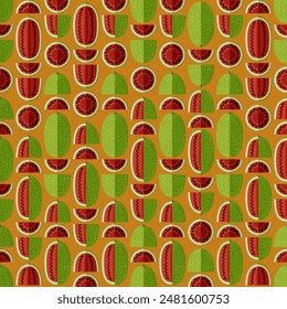 Seamless pattern with Ali Baba Watermelon.Fruit and vegetables. Flat style. Isolated vector illustration.