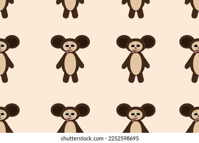 Seamless pattern with alian animal on tender background. Endless backdrop with cartoon bear with big ears. Wallpaper print for children room. Website banner for children's shop.