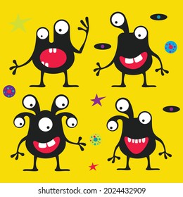 Seamless pattern with a alien monsters black color
