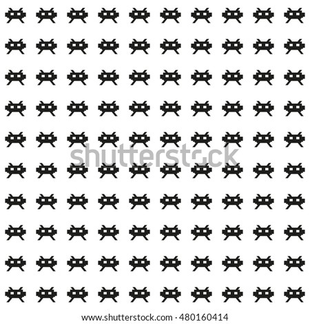 Seamless pattern with aliens or monsters. Retro style pixel video game background. Vector illustration.