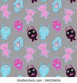 Seamless pattern with aliens and monsters - vector