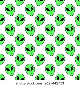 Seamless pattern with aliens on white background. World UFO day