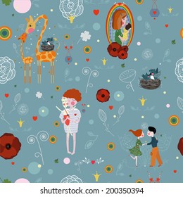 A seamless pattern all about kissing